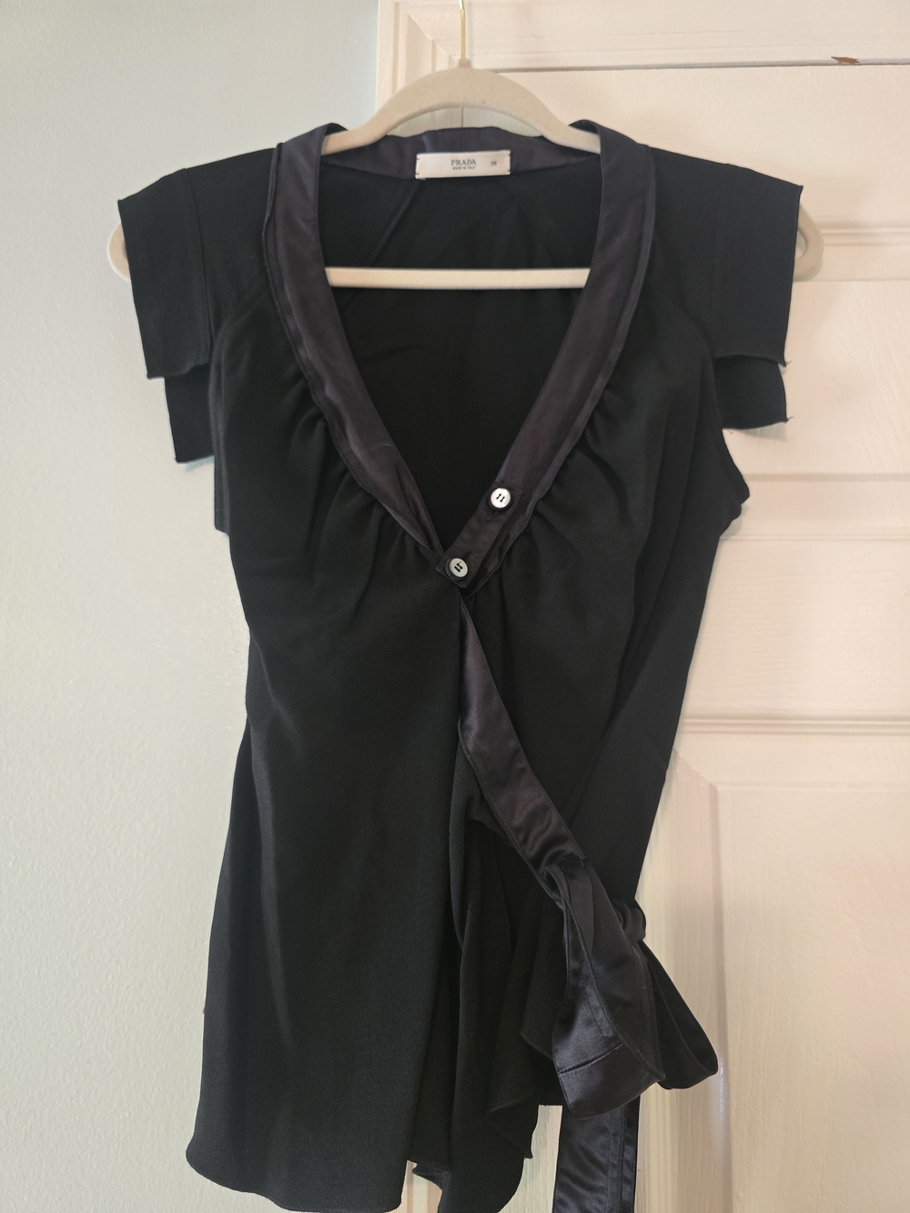 Prada Vintage Black Satin-Trim Wrap Top